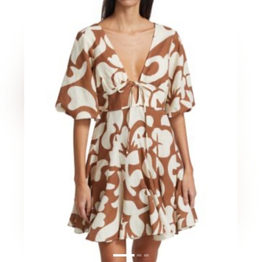 House of Harlow 1960 Brown & White Floral Puff-Sleeve Dress for Women - Picture 2 of 16